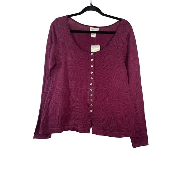 Soft Surroundings Burgundy Red Pima Cotton Button Front Sweater Size Medium - Picture 1 of 4